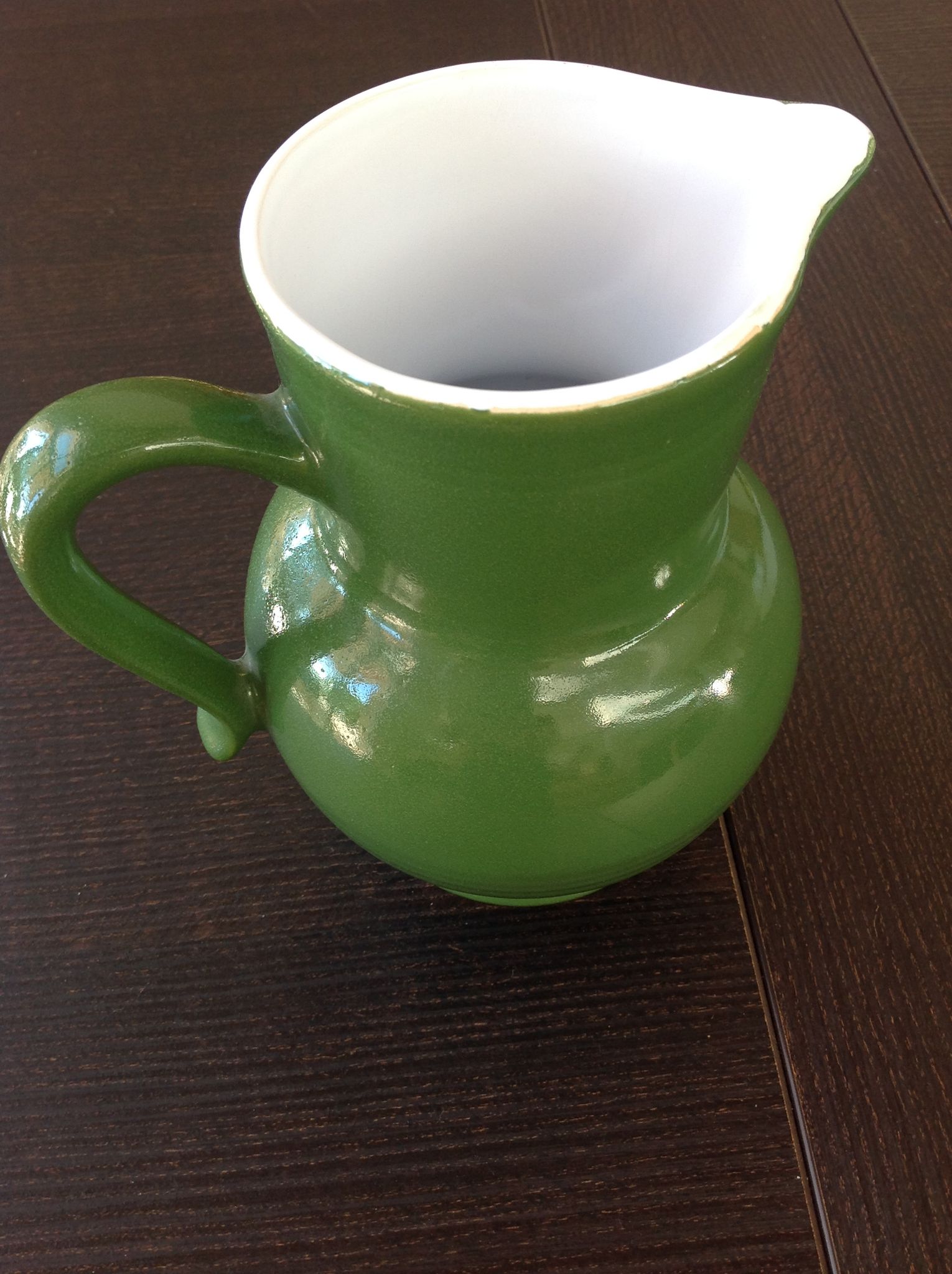 Pitcher ball in glazed green ceramic vintage 60s-70s