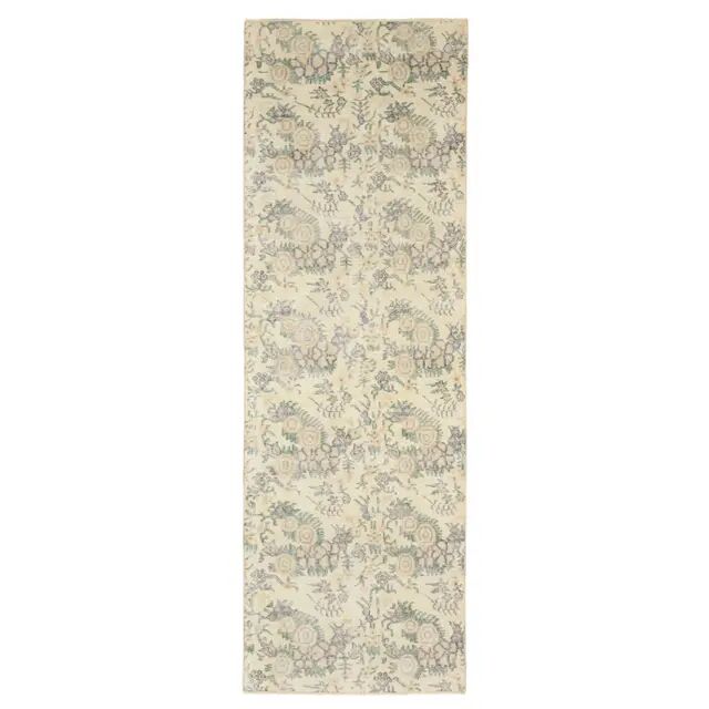 1970s Vintage Turkish Hand-Knotted Wool Cotton Tan Runner Rug 93x287
