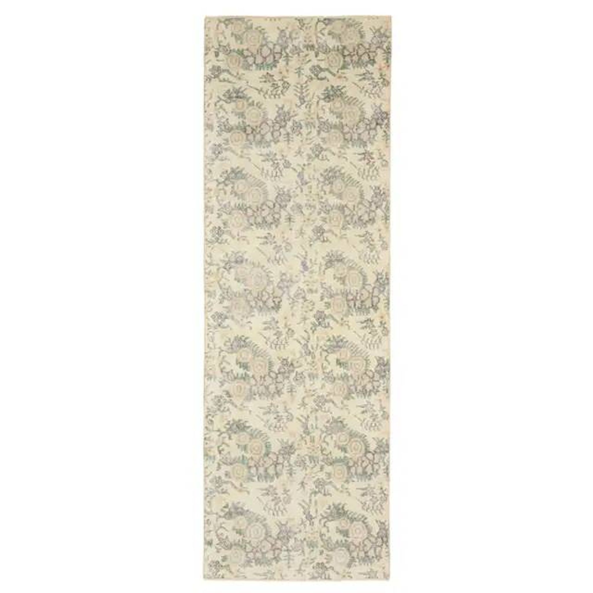 1970s Vintage Turkish Hand-Knotted Wool Cotton Tan Runner Rug 93x287
