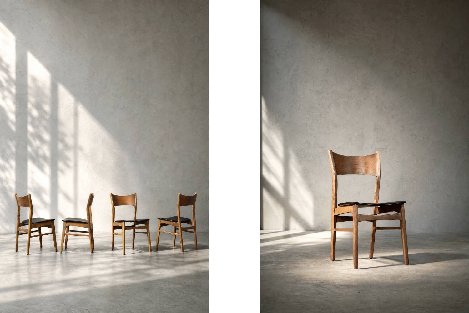 Ensemble de 4 chaises de salle à manger vintage mi-siècle danoise modernes en hêtre et teck.