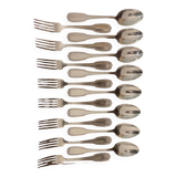 Set of 8 Spoons and 8 Forks in Silver Metal - Orfèvre Le Mondial Set of 8 Silver-Plate