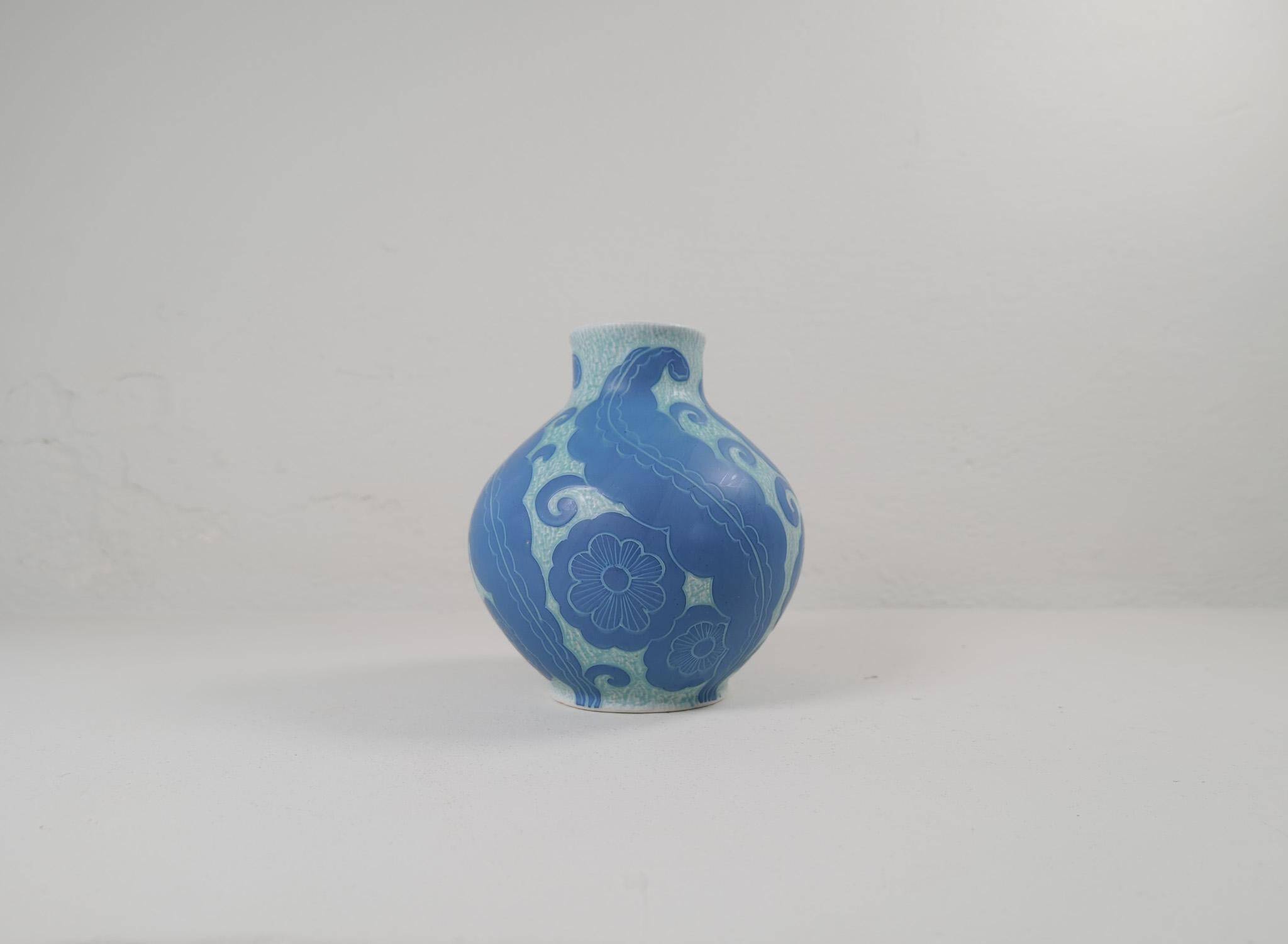 Art Deco Vase Grand Gustavsberg Sgraffito Josef Ekberg, Sweden, 1922