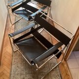 Pair of Wassily black leather armchairs