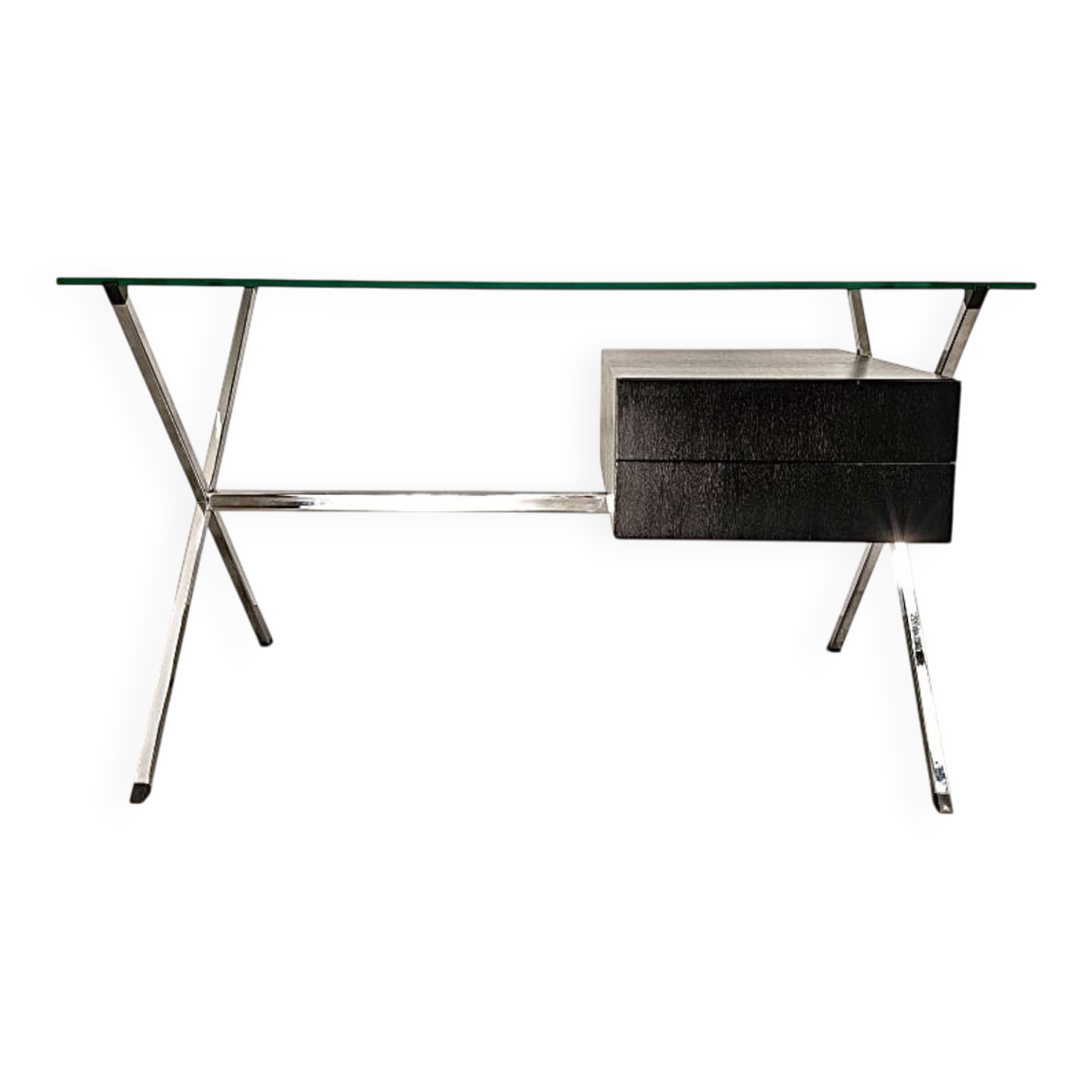 Chrome desk, glass and wood by Franco Albini for Knoll International.