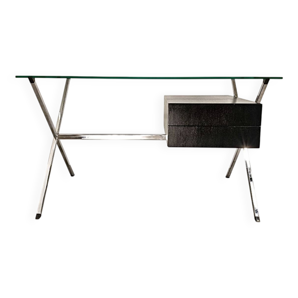Bureau chrome, verre et bois par Franco Albini pour Knoll International