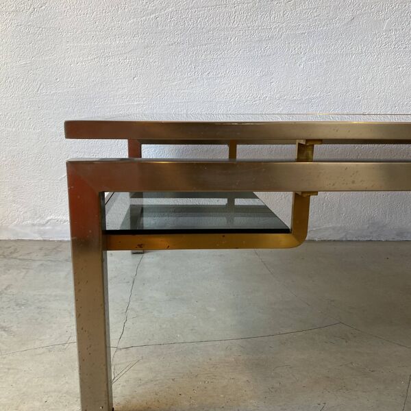 Table Basse Guy Lefèvre pour Maison Jansen, Acier brossé et Laiton