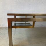 Guy Lefèvre Coffee Table for Maison Jansen, Brushed Steel and Brass