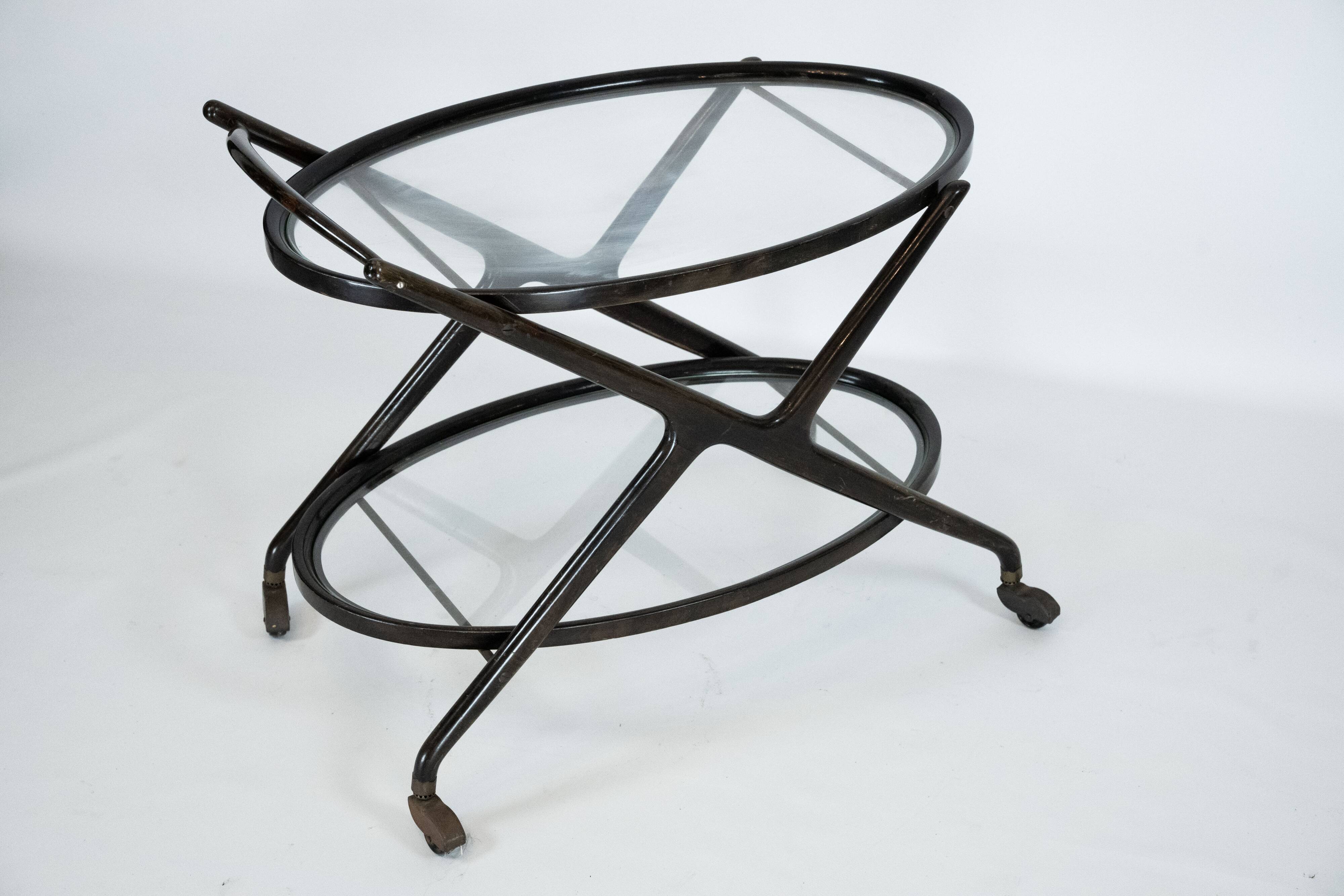 Ebonized Wood and Glass Bar Cart by Cesare Lacca, Italy 1950s