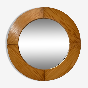 Scandinavian round pine mirror, 1970s