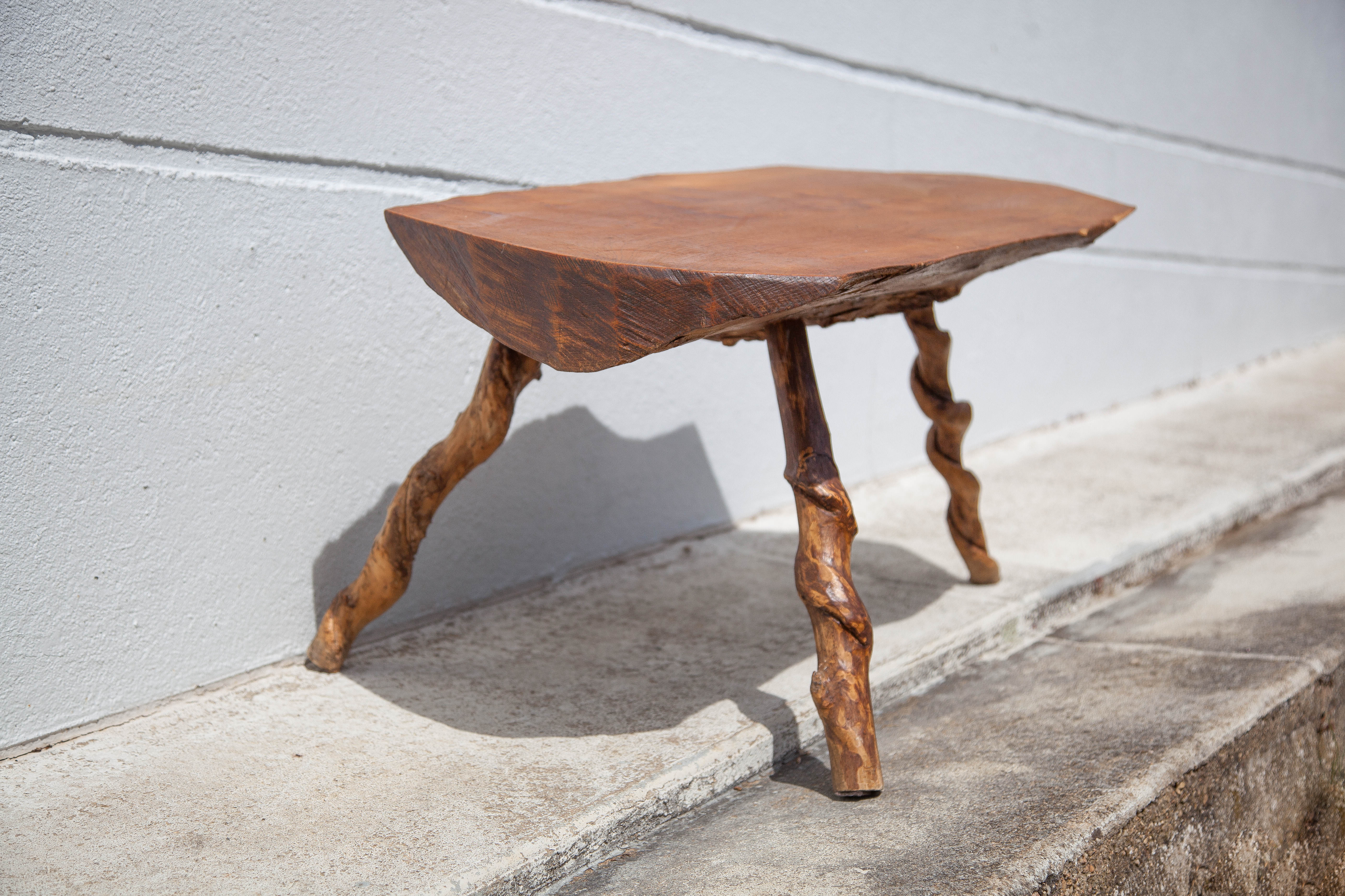 Tripod wood table, root table, natural wood table, vintage coffee table, brutalist
