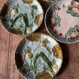 Antique faience barbotine plates – Mismatched set – circa 1900