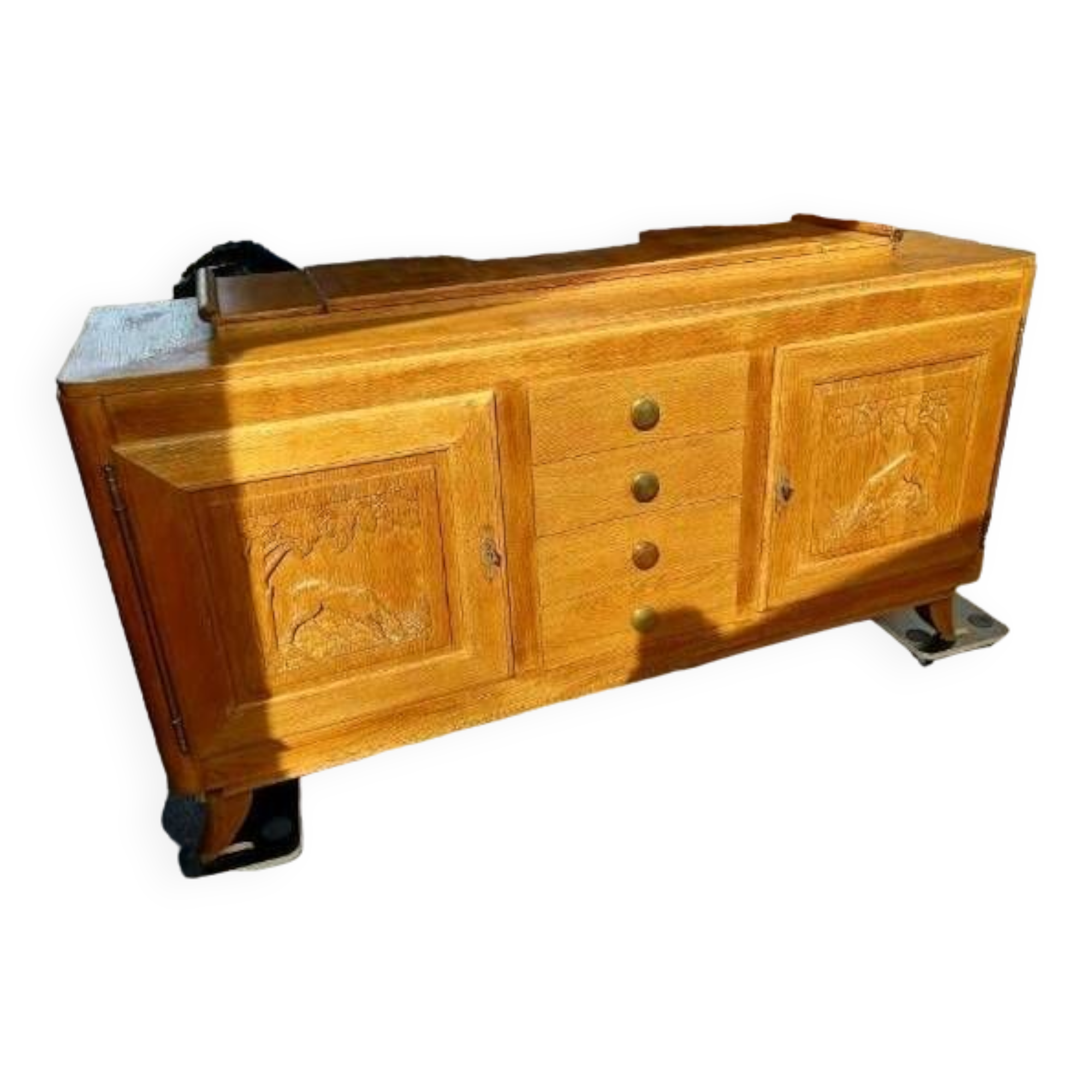 Brutalist design solid oak sideboard circa 1930-1940 - Art Deco