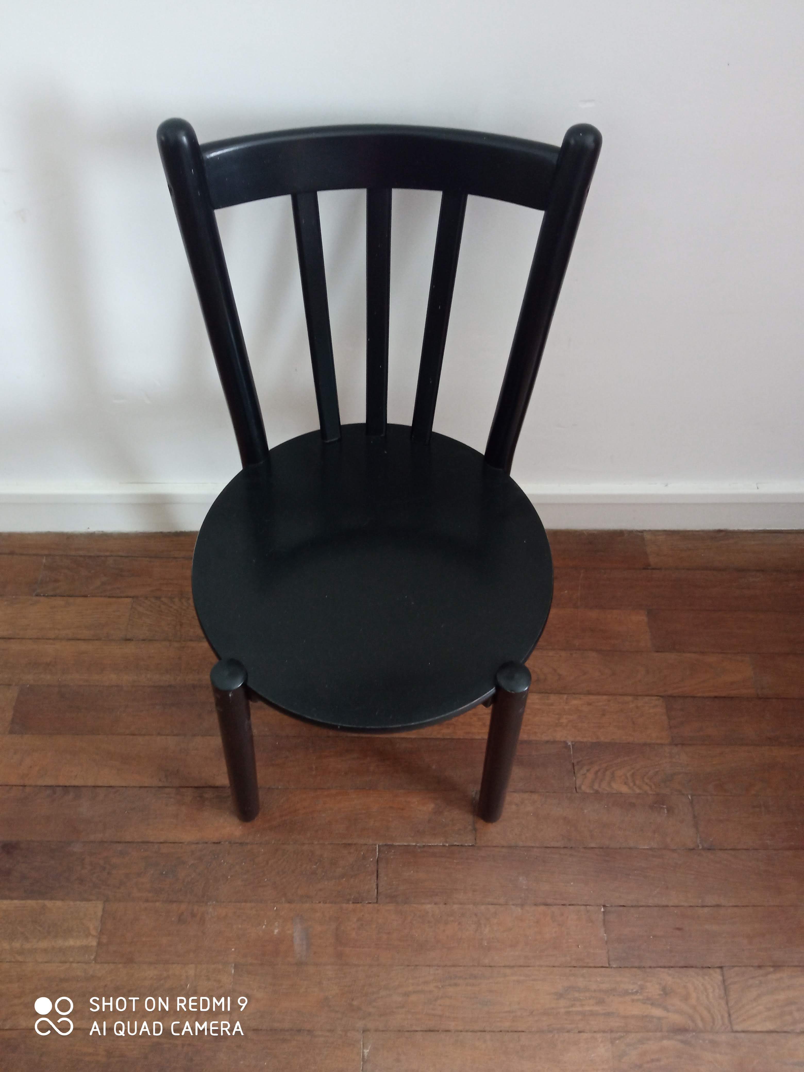 Vintage black lacquered wooden chairs 1980
