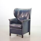 Wittmann Petrol Soft Leather Wing Chair Designed Model Aura  by Paolo Piva