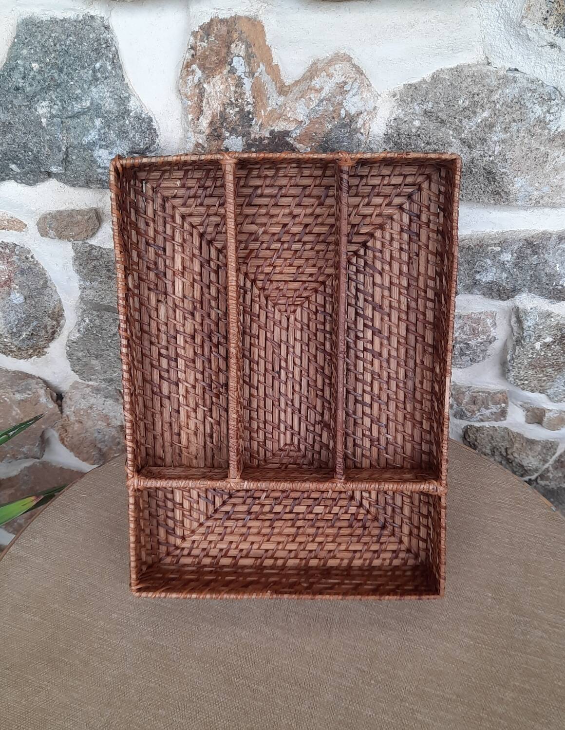 Woven rattan covered storage
