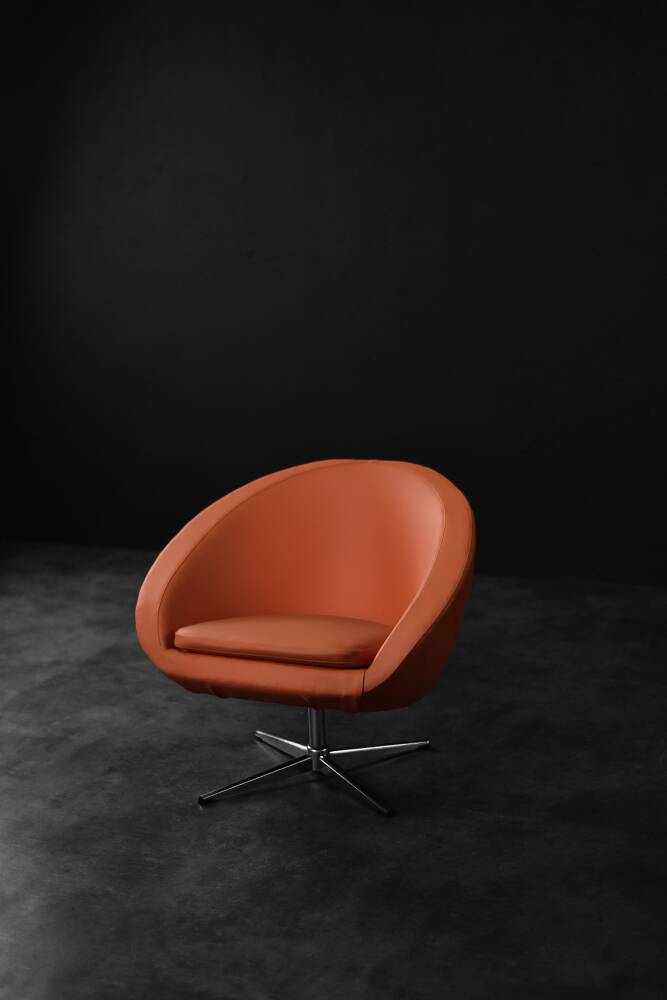 Vintage Mid-Century Scandinavian Modern Space Age Orange Swivel Armchair