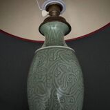 Lampe Napoléon III en céladon vert sur une base en laiton