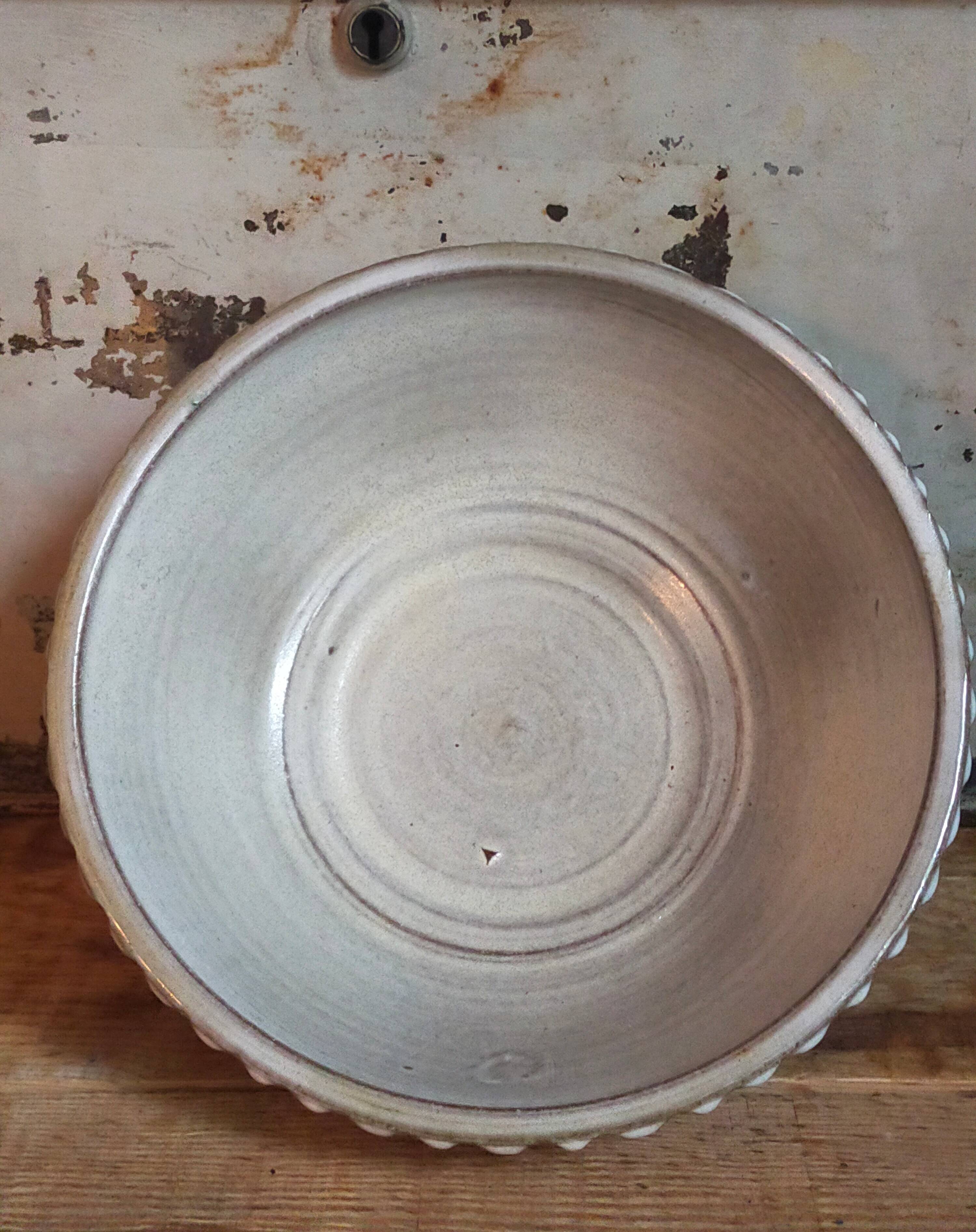 Vintage fluted enameled earthenware potter's salad bowl