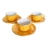 Apilco yellow chocolate cups and saucers, porcelain, Revol