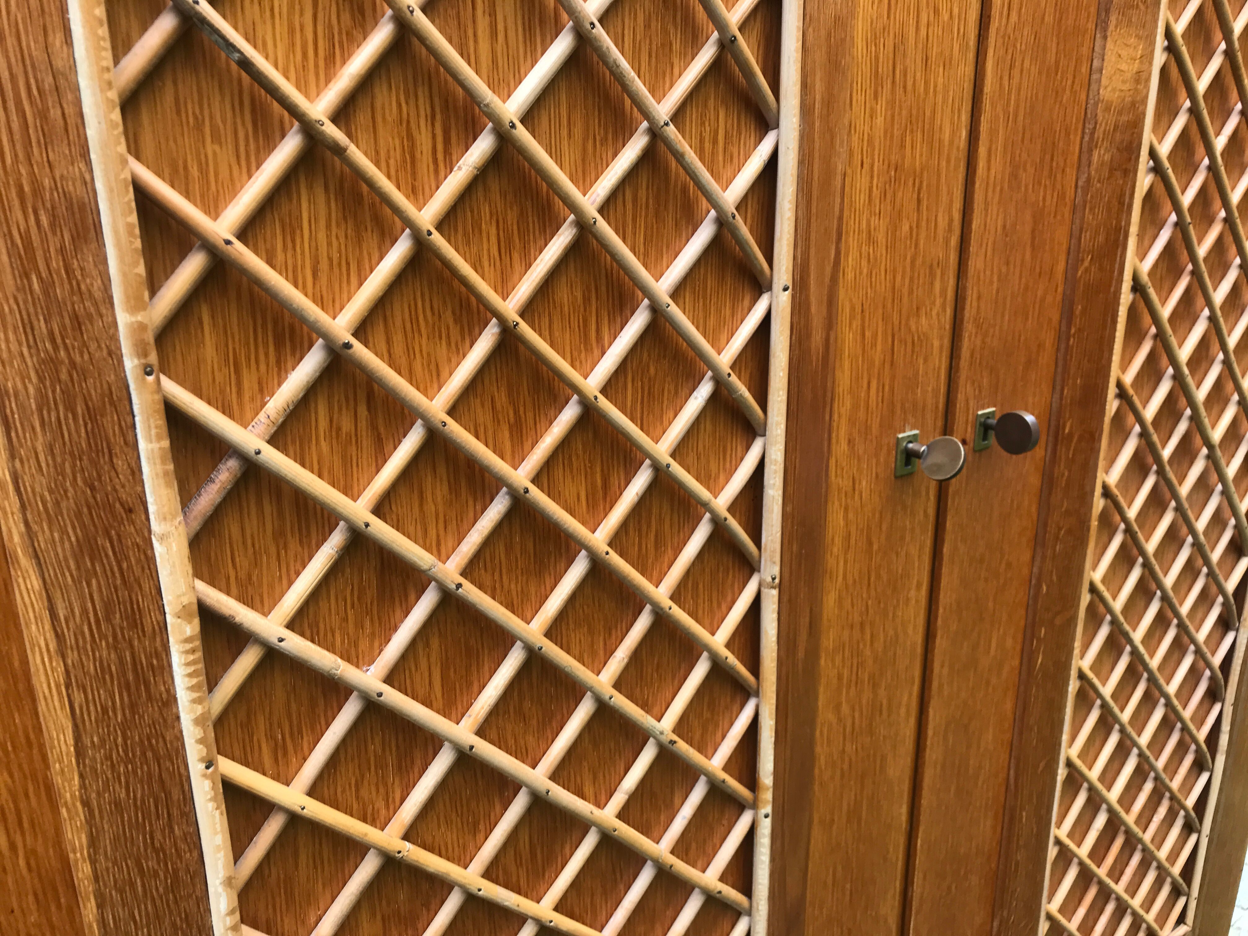 Wooden cabinet and vintage rattan 1950