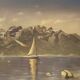 Tableau Peinture Huile Toile Paysage Montagne Lac Suisse Signé Veillon