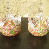 Pair of multi-colored glass baskets