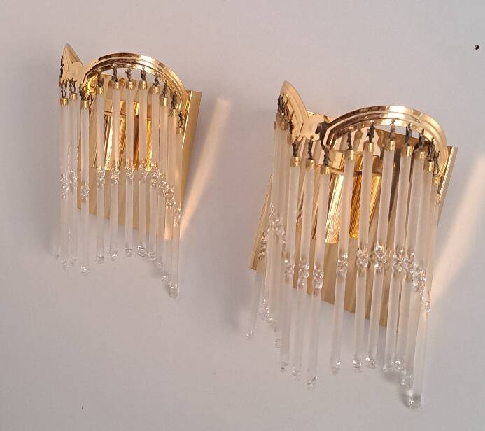 Pair of gold metal wall lights with tassels
