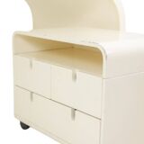 Desk and its cardboard box in white lacquered plywood. 1970s.
