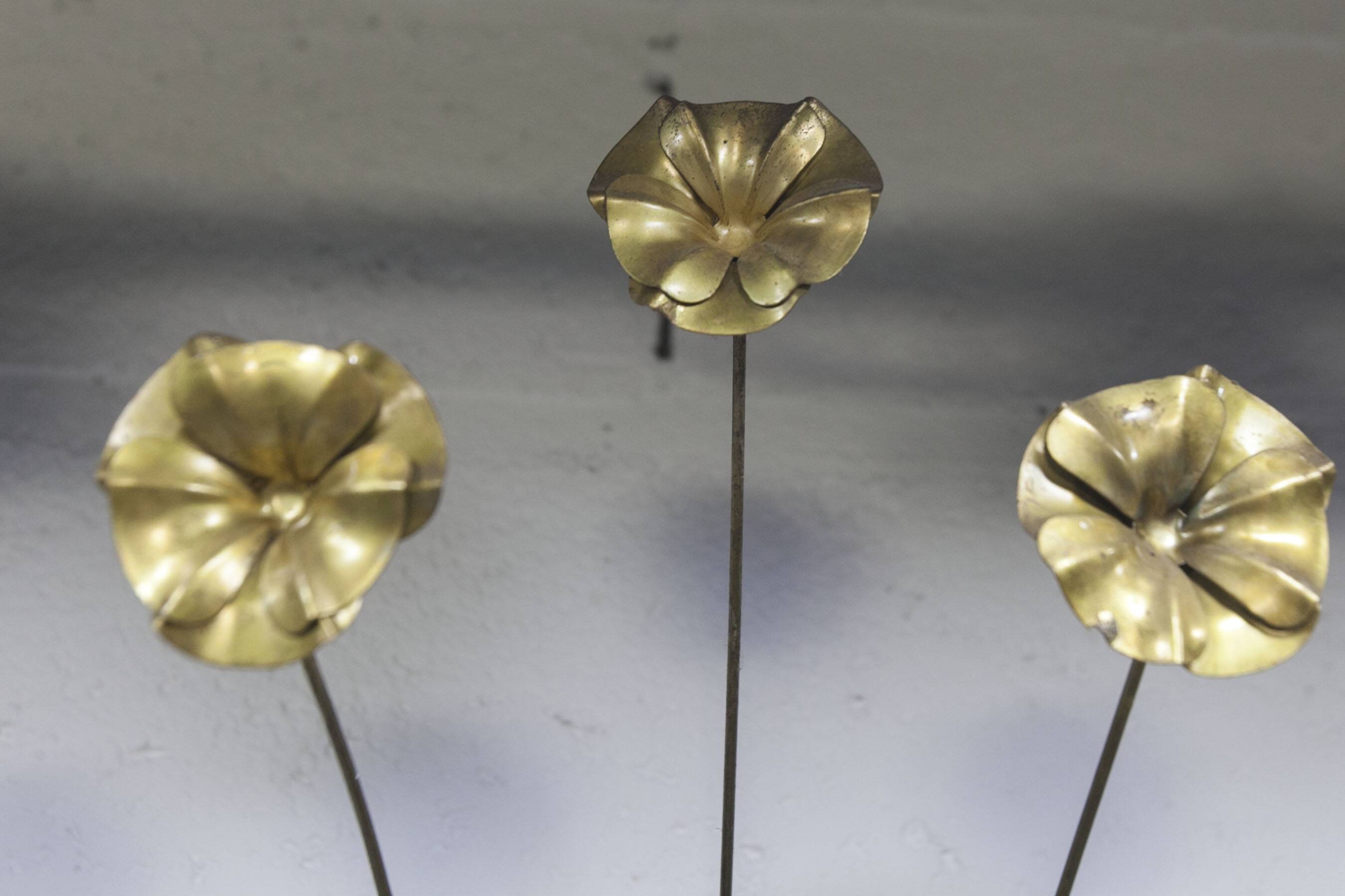 Pair of double flower bouquet sconces in brass 1960