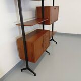 Italian bookcase vintage modular double shelf in teak and metal from the 60s