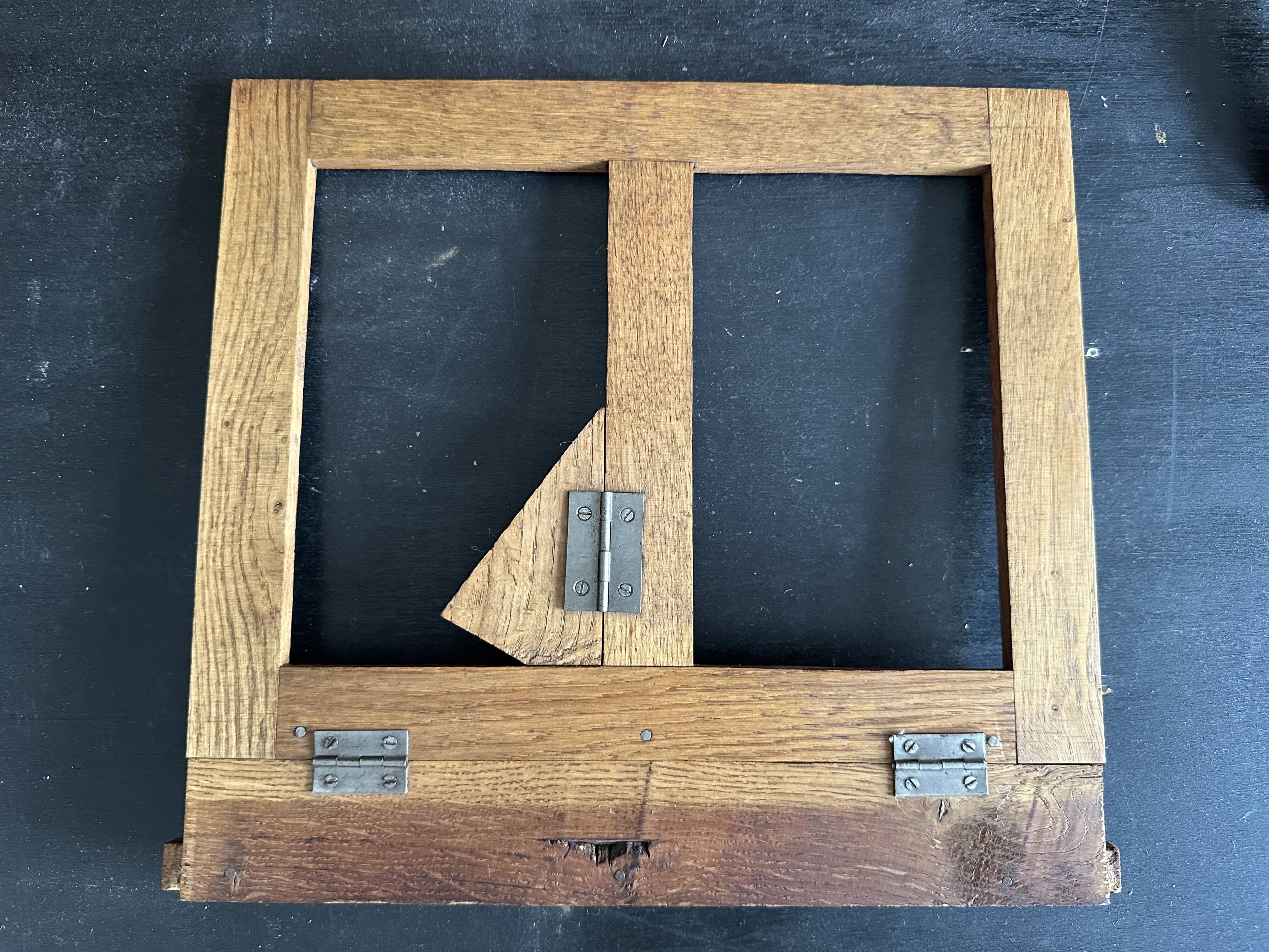 Manufrance wooden bedside table, folding tray with book holder.