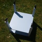 Square wooden table on wheels, 2 trays