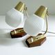 Pair of Scandinavian vintage table or bedside lamps, teak and glass, 60s
