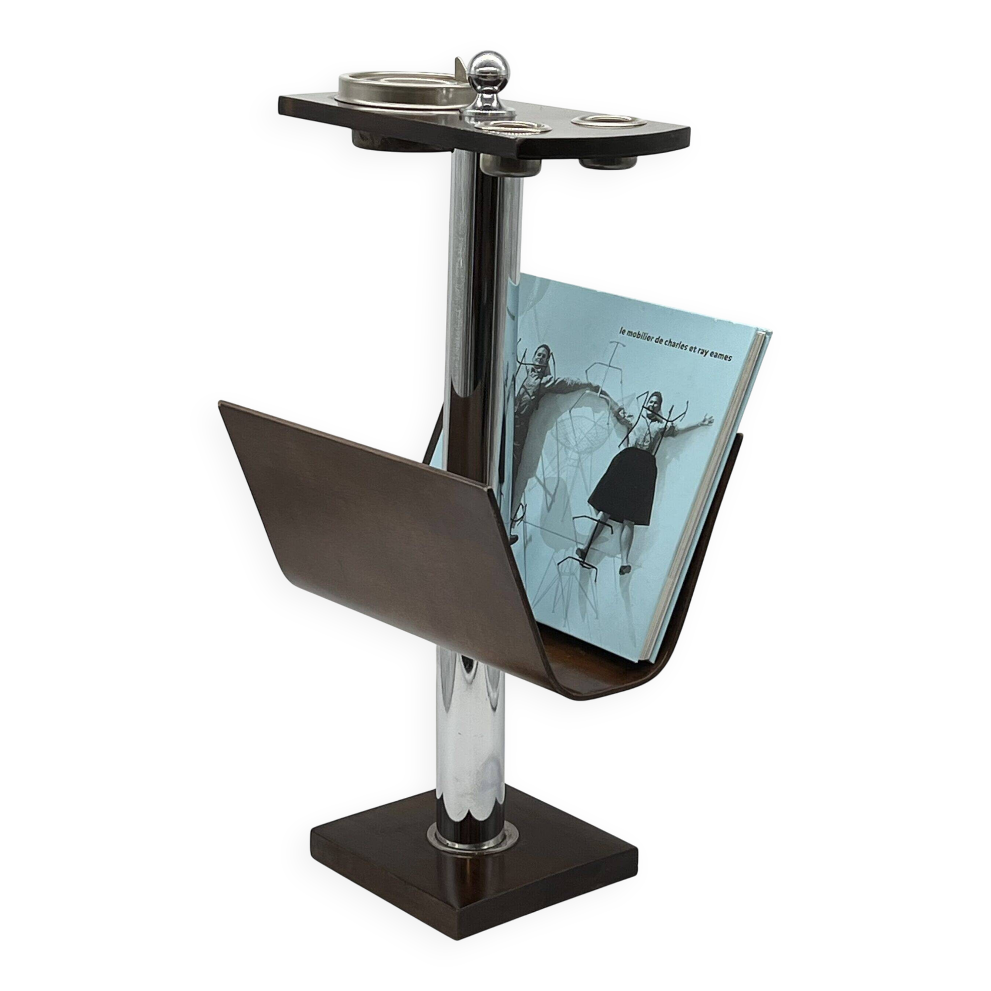 Magazine rack "Servizio da fumo" wood/metal — Italy, 1970s