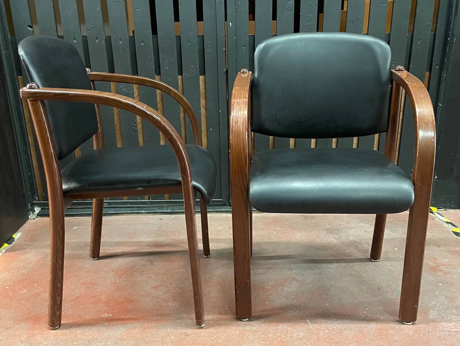 Pair of wooden and leatherette armchairs from the 80s