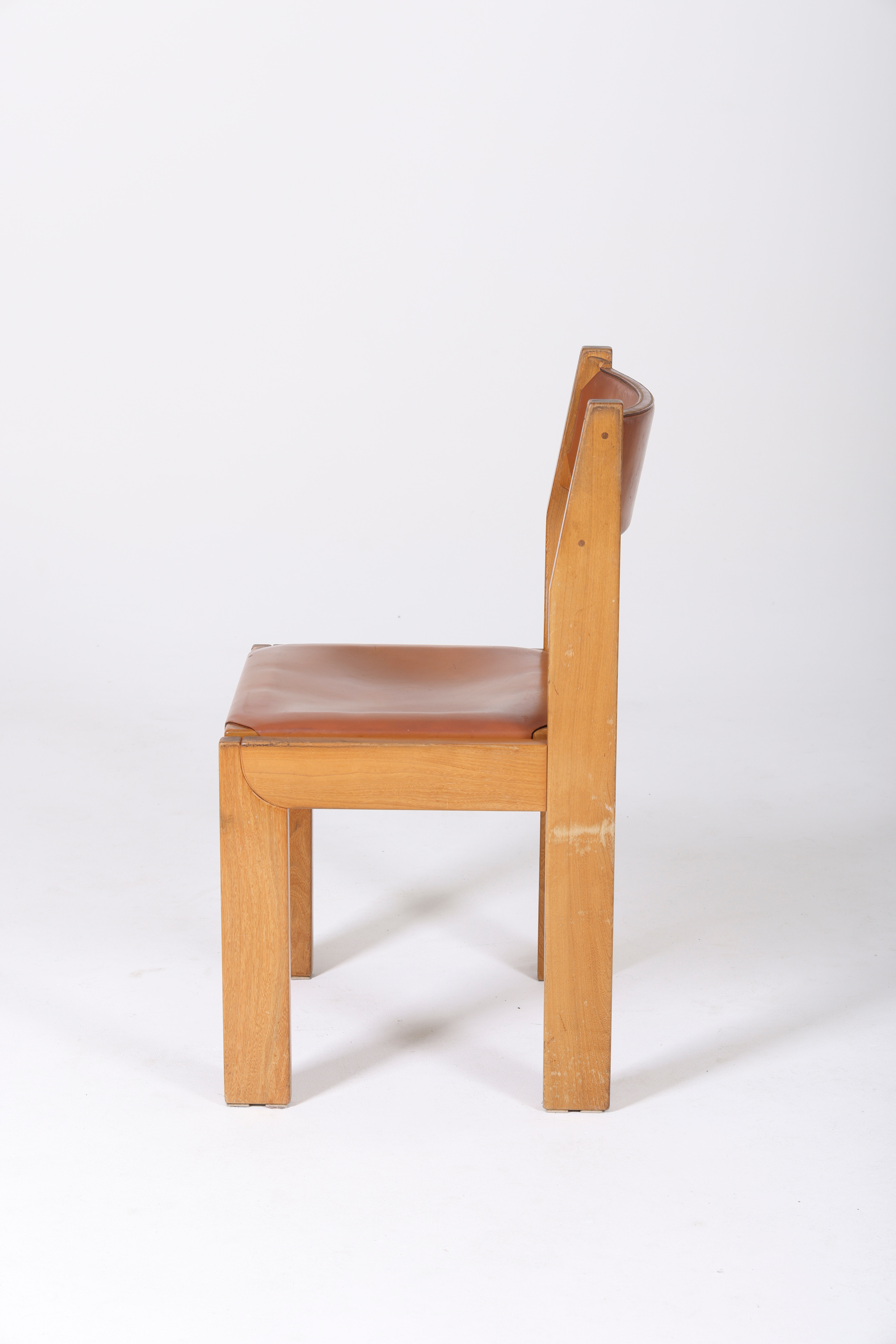 Chaises marron en cuir et bois, 1970s