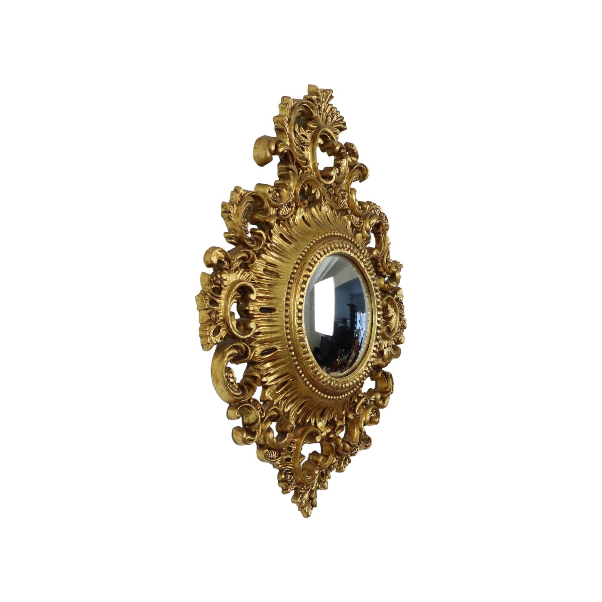 Classic Vintage Butler Mirror Gold Baroque Frame Witch's Eye Fifties