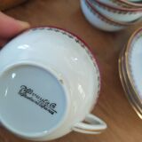 6 Pillivuyt pink and gold porcelain coffee cups