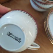 6 Pillivuyt pink and gold porcelain coffee cups