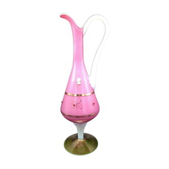 Pink and white glass ewer