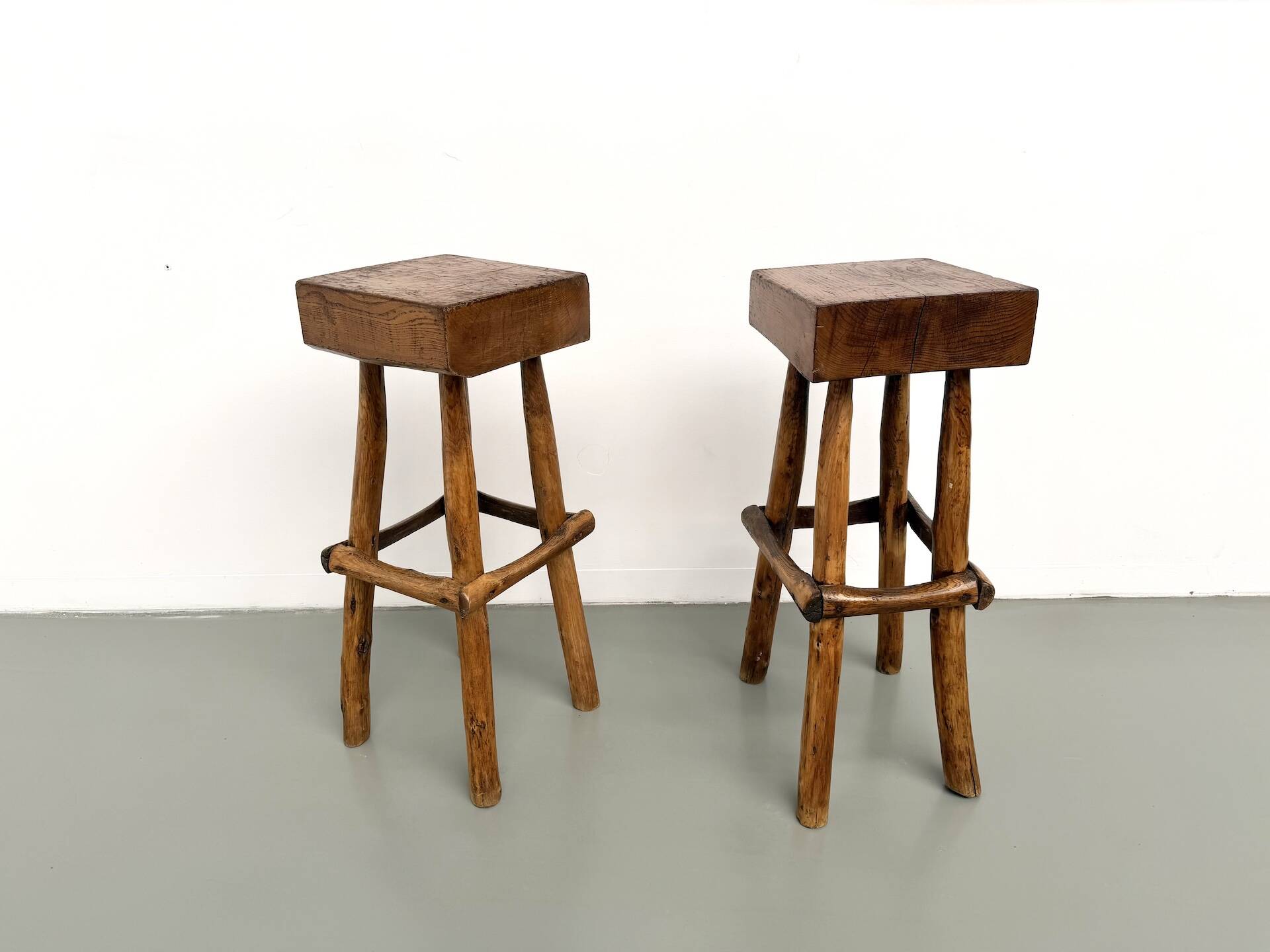 Pair of brutalist bar stools, France, 1950s