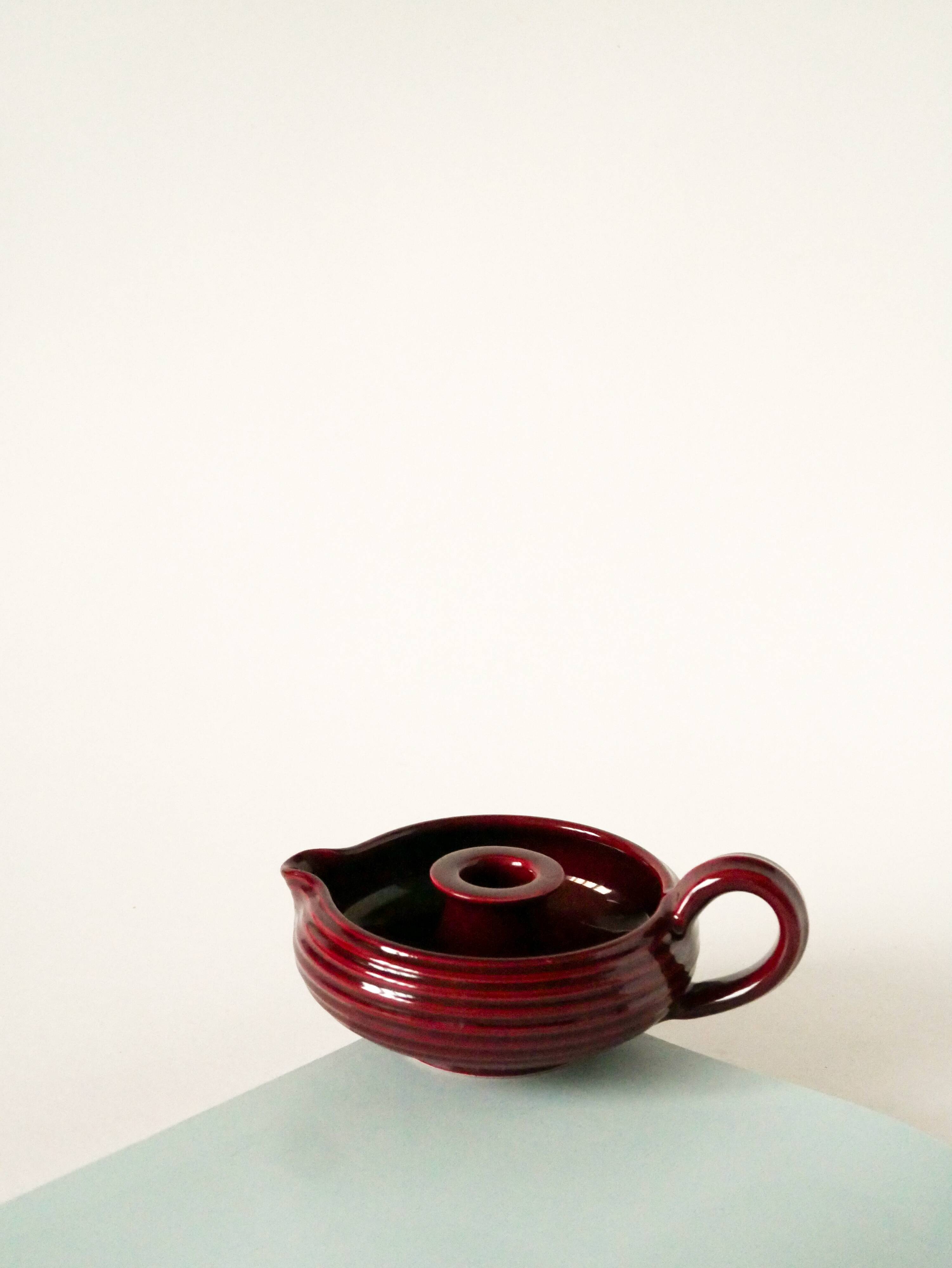 Large ceramic candle holder, Bordeaux, signed Vallauris, 1970