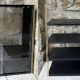 Double gold metal string shelves and black trays, vintage, 60s