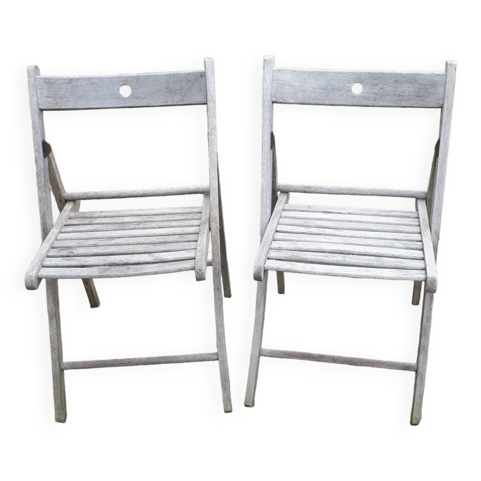 Pair of folding garden chairs in solid teak