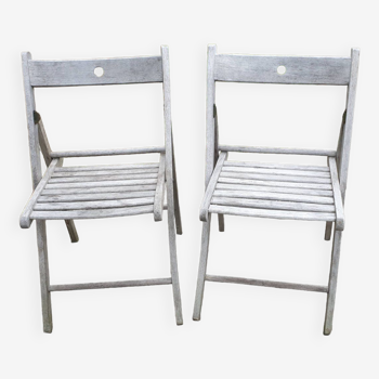 Pair of folding garden chairs in solid teak