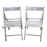 Pair of folding garden chairs in solid teak