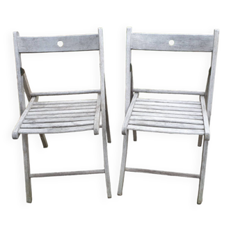 Pair of folding garden chairs in solid teak