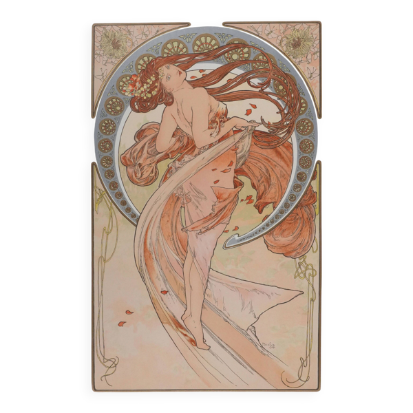 Alphonse Mucha : Les Arts, la danse, lithographie signée