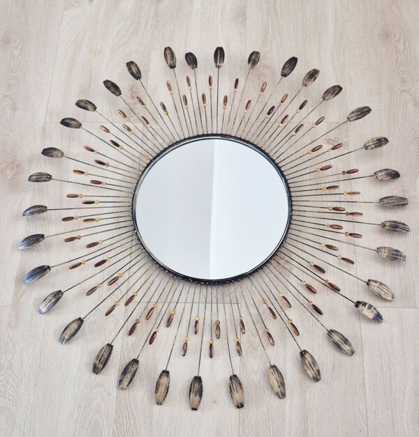 Miroir soleil vintage en métal style Line Vautrin