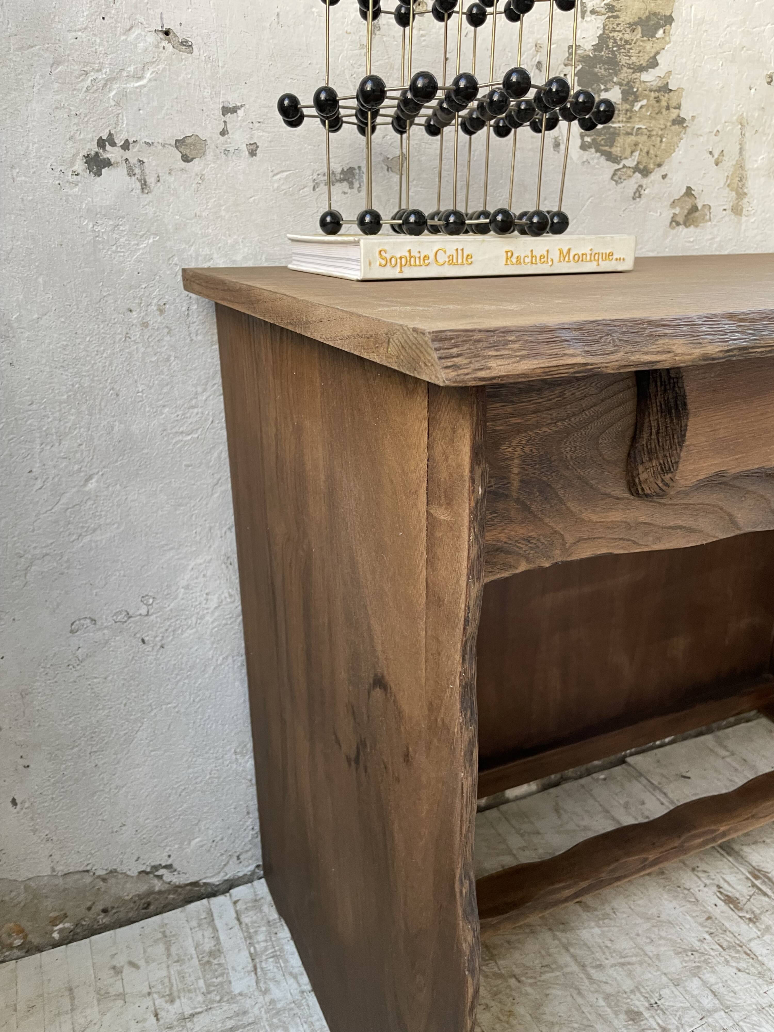 Brutalist desk in elm, signed Aranjou.